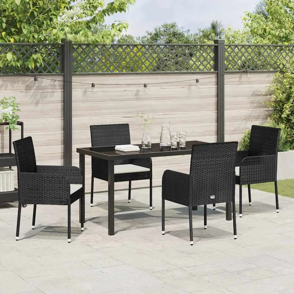 Garden Dining Set 5 Piece Outdoor Furniture with Cushions Black Poly Rattan
