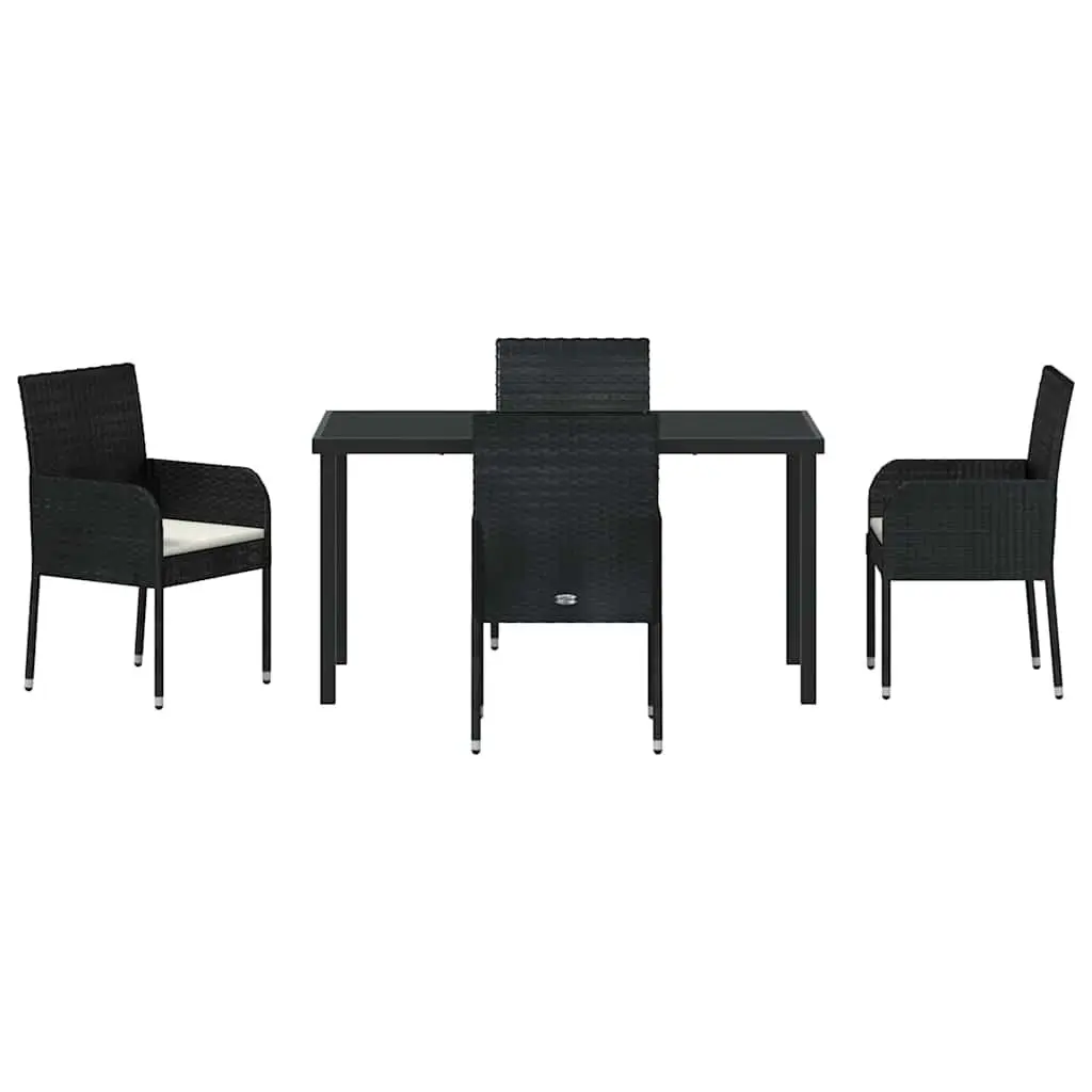 Garden Dining Set 5 Piece Outdoor Furniture with Cushions Black Poly Rattan