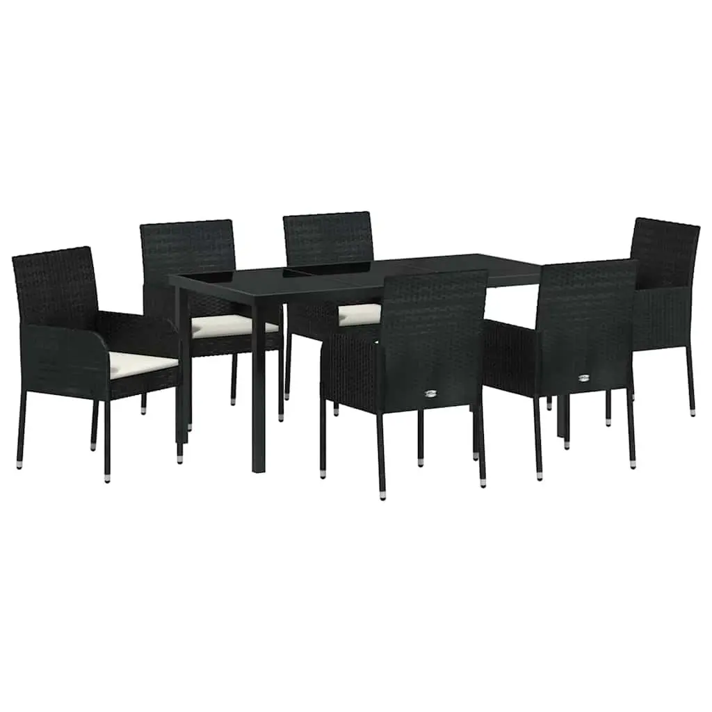 Garden Dining Set Poly Rattan 7 Piece Outdoor Furniture Cushioned Black