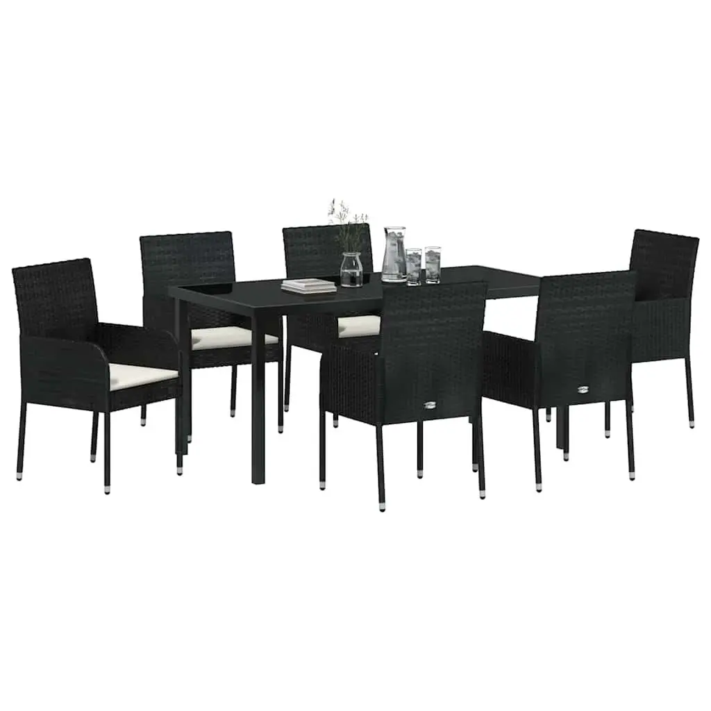Garden Dining Set Poly Rattan 7 Piece Outdoor Furniture Cushioned Black