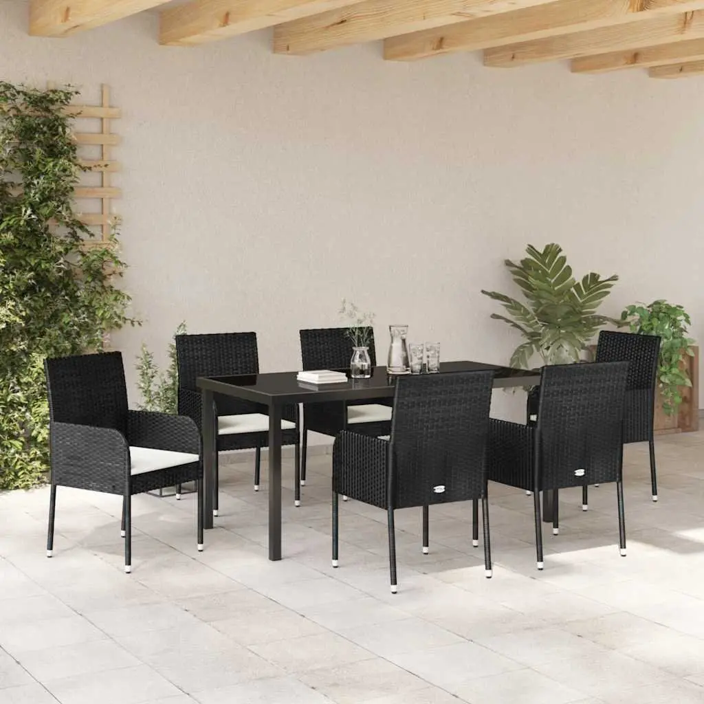 Garden Dining Set Poly Rattan 7 Piece Outdoor Furniture Cushioned Black