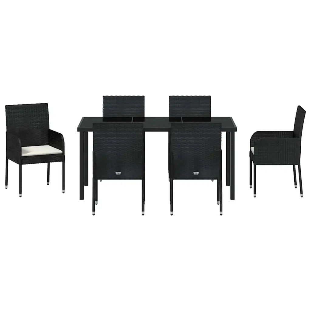 Garden Dining Set Poly Rattan 7 Piece Outdoor Furniture Cushioned Black
