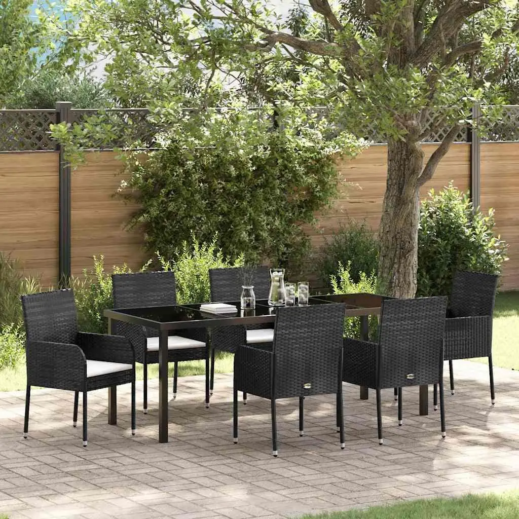 7 Piece Garden Dining Set with Cushions Black