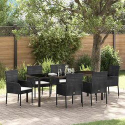 Stylish 7 Piece Garden Dining Set with Cushions Black
