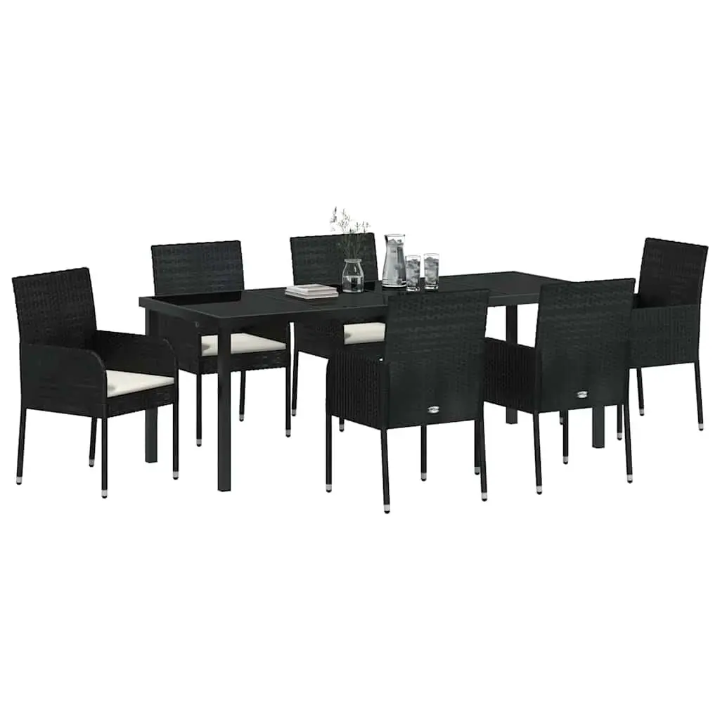 7 Piece Garden Dining Set with Cushions Black