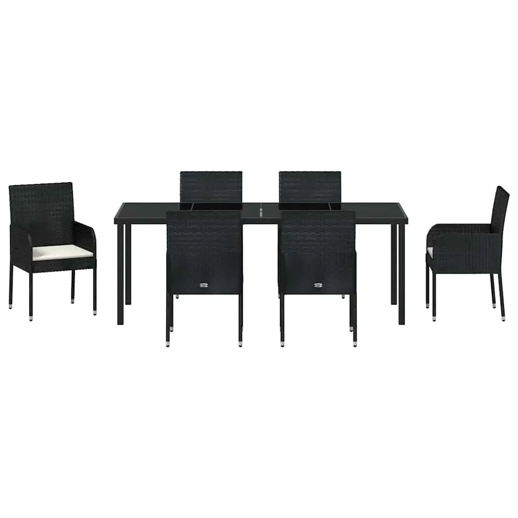 7 Piece Garden Dining Set with Cushions Black