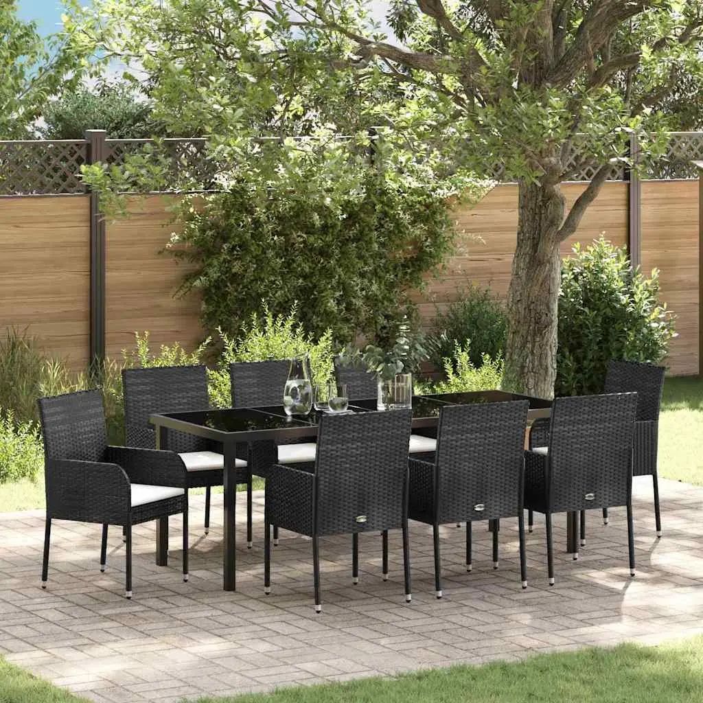 9-Piece Garden Dining Set in Black Poly Rattan