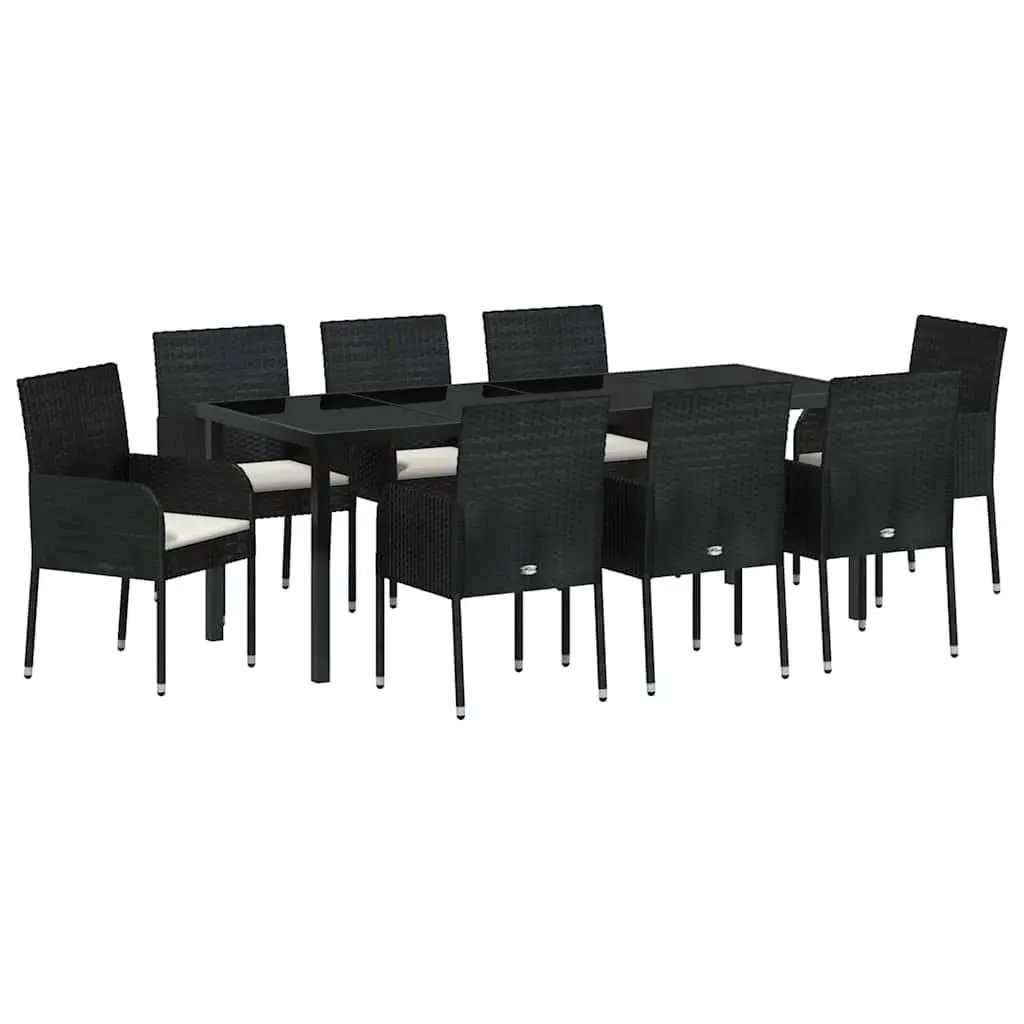 9-Piece Garden Dining Set in Black Poly Rattan