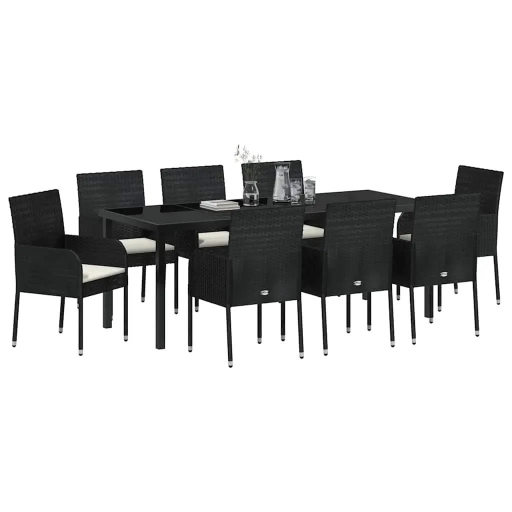 9-Piece Garden Dining Set in Black Poly Rattan