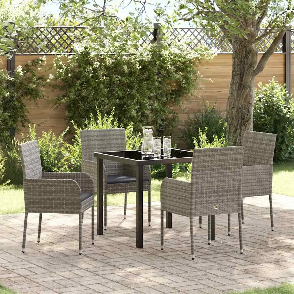 5 Piece Grey Poly Rattan Garden Dining Set