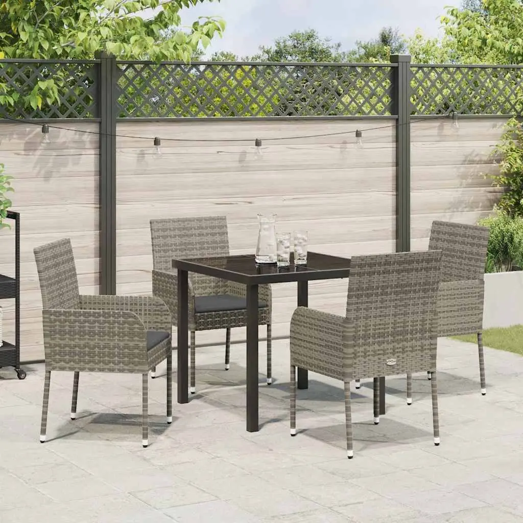 5 Piece Grey Poly Rattan Garden Dining Set