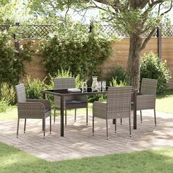 Grey Poly Rattan 5 Piece Dining Set with Tempered Glass