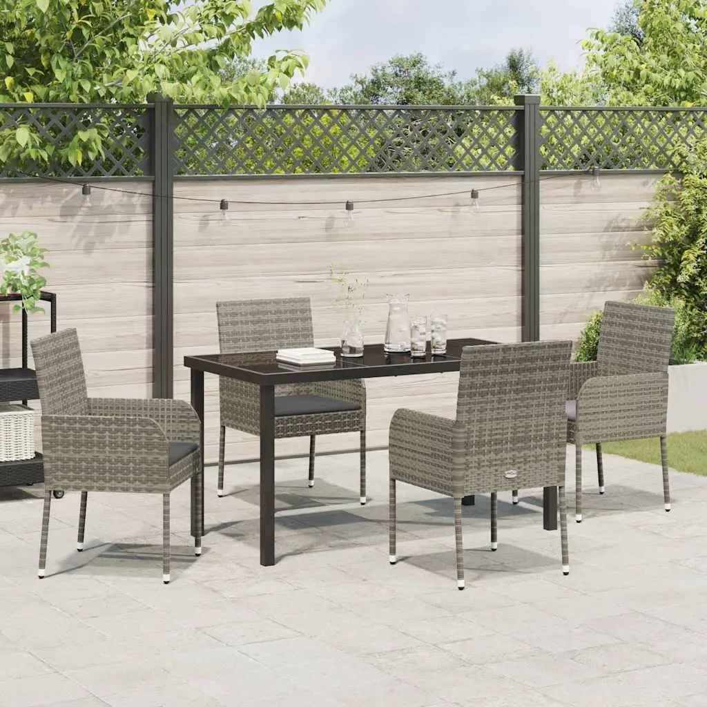 Outdoor Dining Set Poly Rattan 5 Piece Grey Tempered Glass