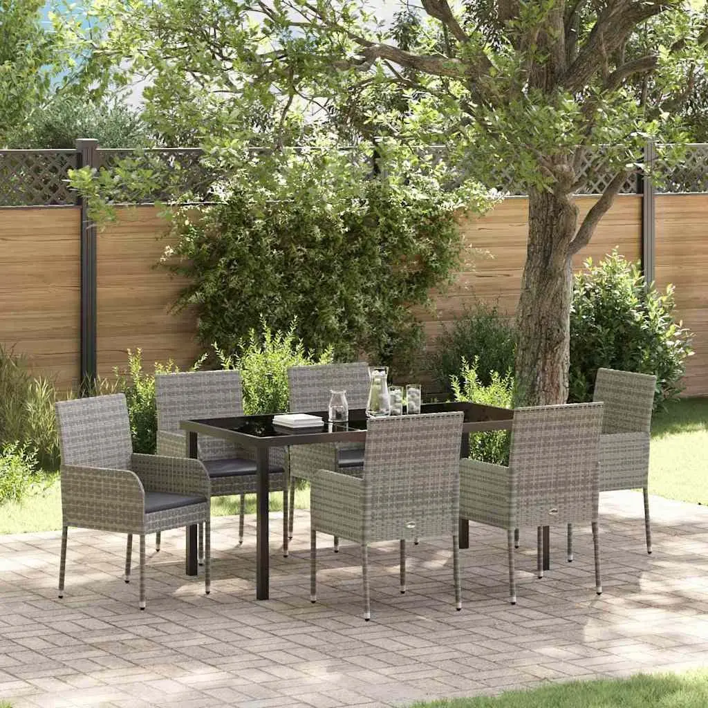 7-Piece Grey Poly Rattan Garden Dining Set