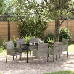 Stylish 7-Piece Grey Poly Rattan Garden Dining Set