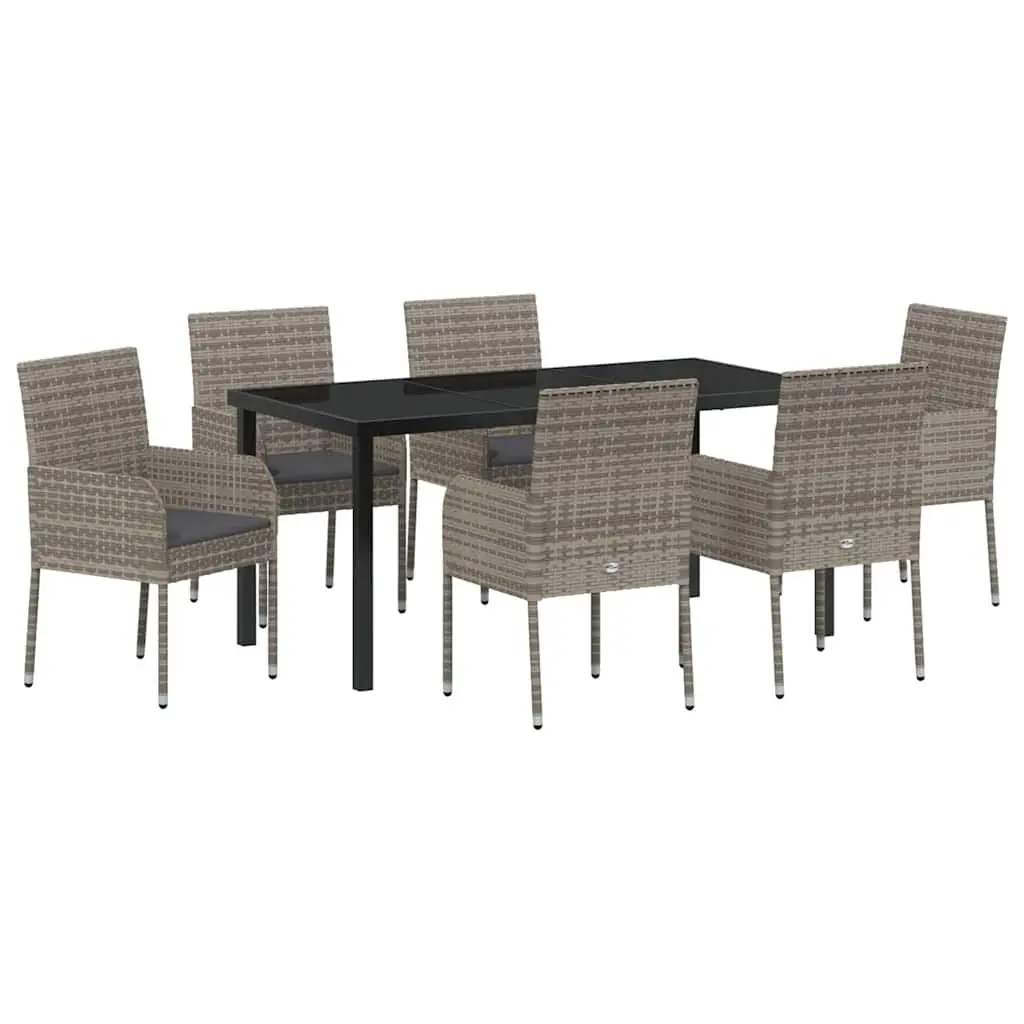7-Piece Grey Poly Rattan Garden Dining Set