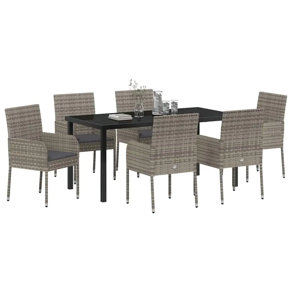 7-Piece Grey Poly Rattan Garden Dining Set