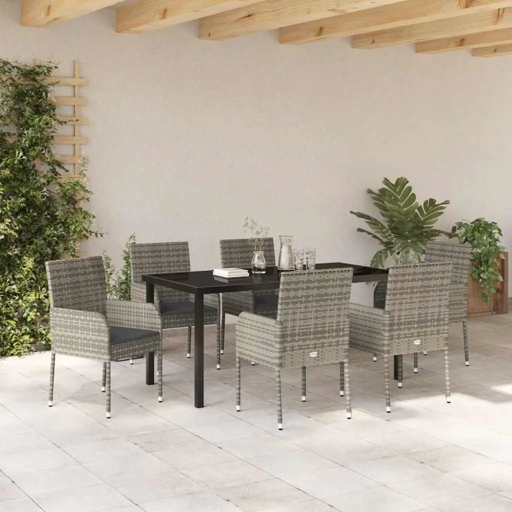7-Piece Grey Poly Rattan Garden Dining Set