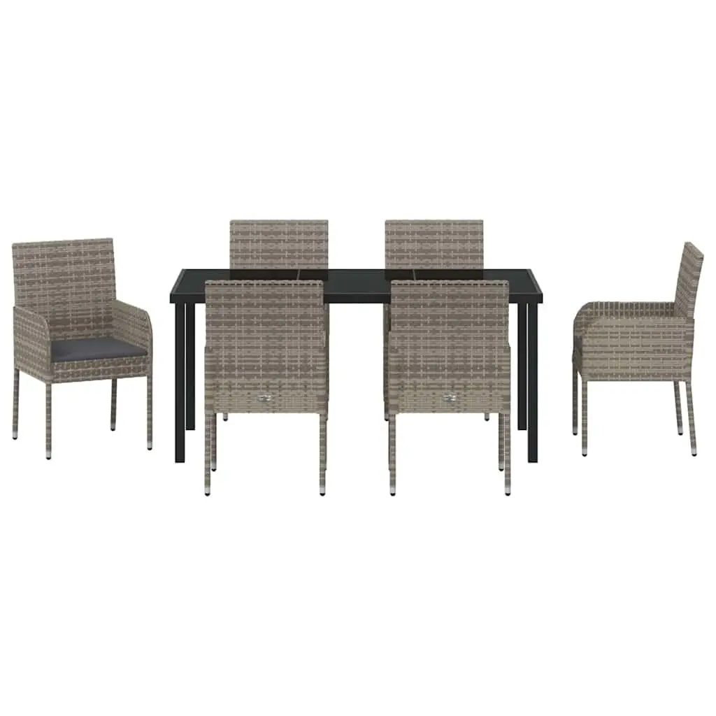 7-Piece Grey Poly Rattan Garden Dining Set