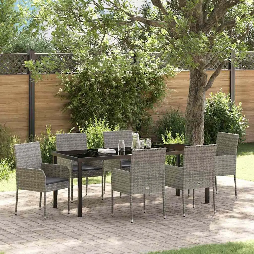 7 Piece Garden Dining Set Poly Rattan Grey Outdoor Furniture with Cushions