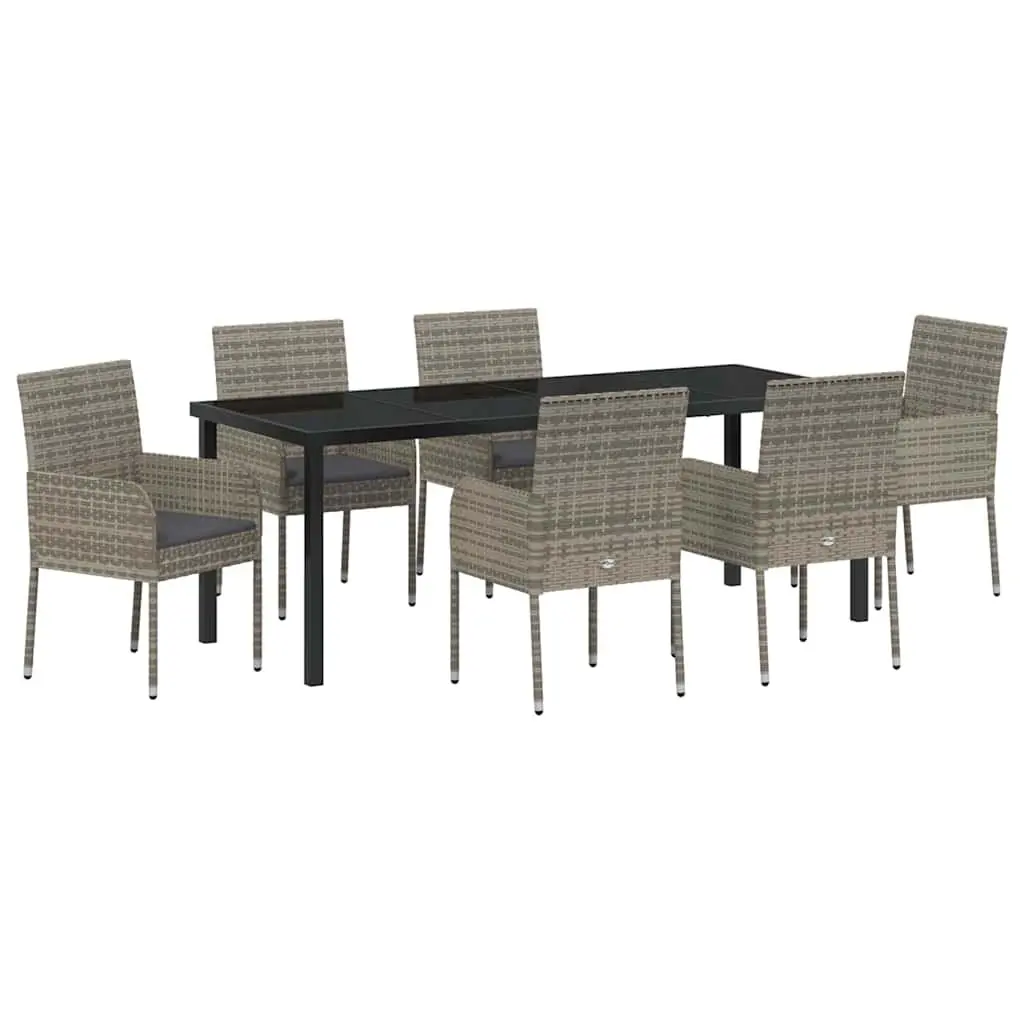 7 Piece Garden Dining Set Poly Rattan Grey Outdoor Furniture with Cushions