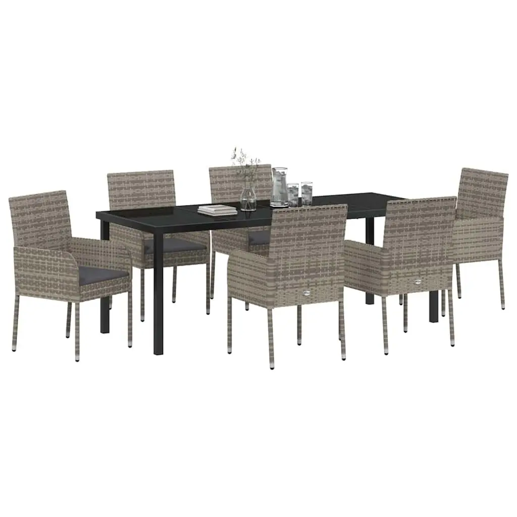 7 Piece Garden Dining Set Poly Rattan Grey Outdoor Furniture with Cushions