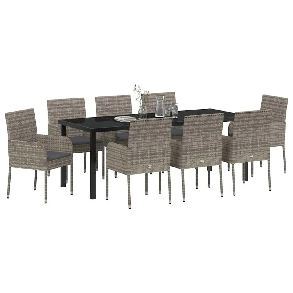 9-Piece Grey Poly Rattan Garden Dining Set