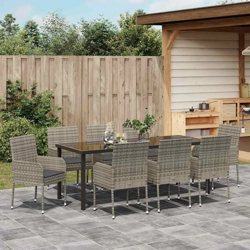 9-Piece Grey Poly Rattan Garden Dining Set