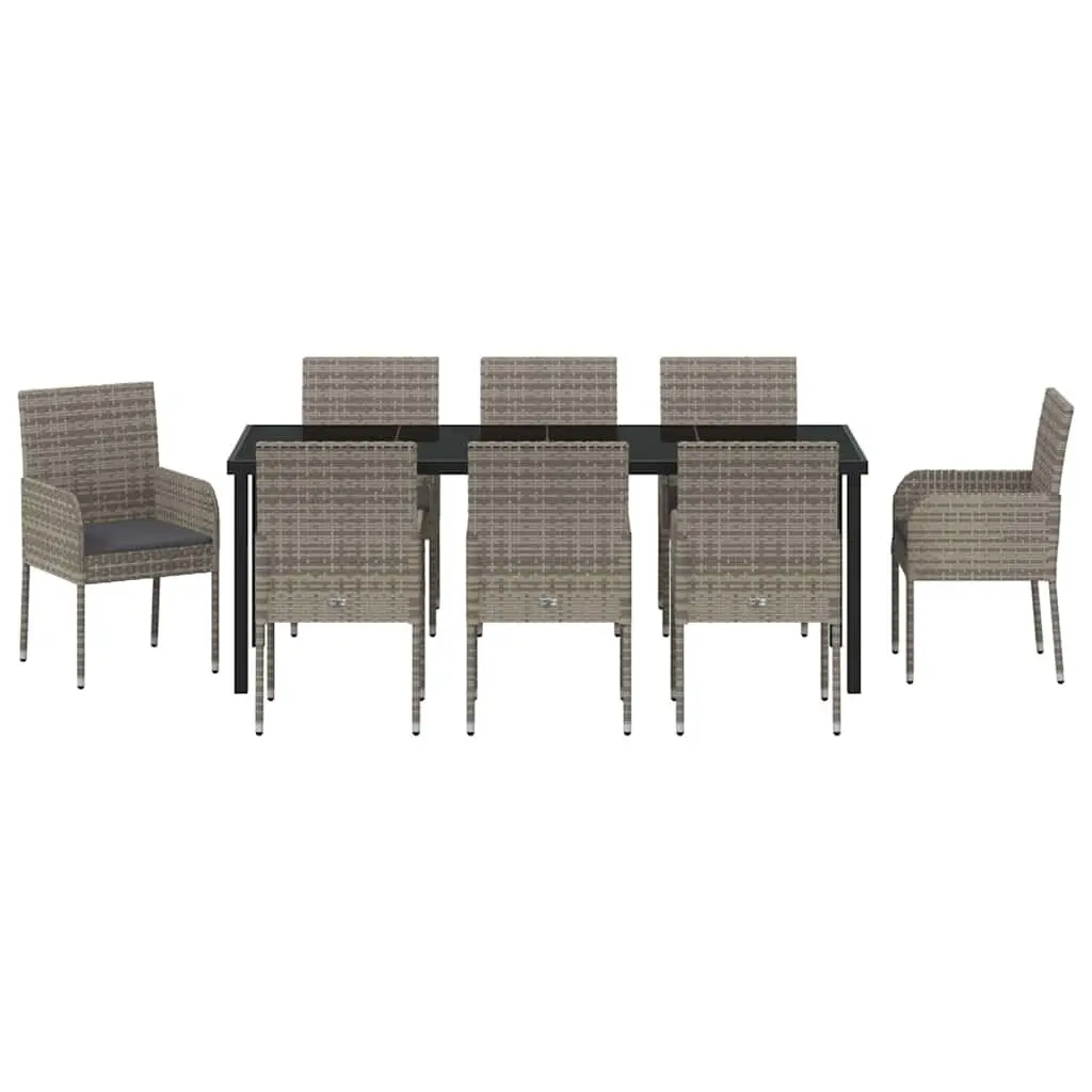 9-Piece Grey Poly Rattan Garden Dining Set