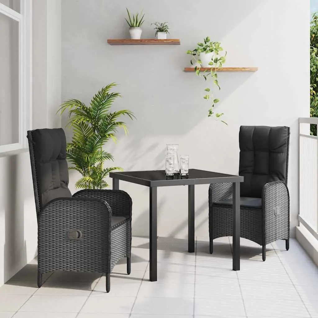 Outdoor Dining Set Poly Rattan 3 Piece Black Cushion