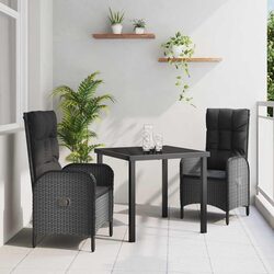 Black Poly Rattan Outdoor Dining Set with Cushions