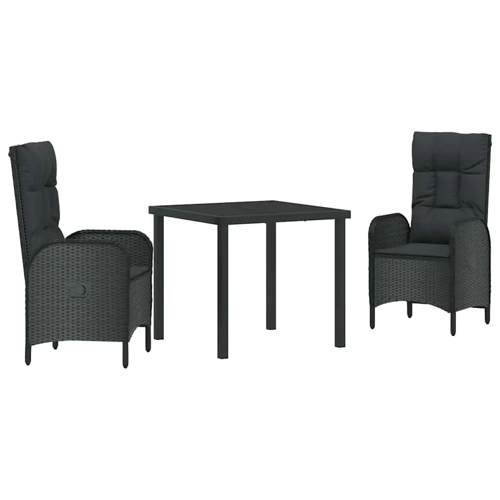 Outdoor Dining Set Poly Rattan 3 Piece Black Cushion