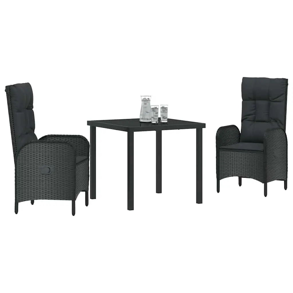 Outdoor Dining Set Poly Rattan 3 Piece Black Cushion
