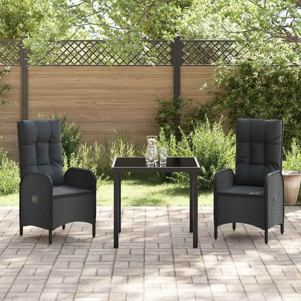 Outdoor Dining Set Poly Rattan 3 Piece Black Cushion
