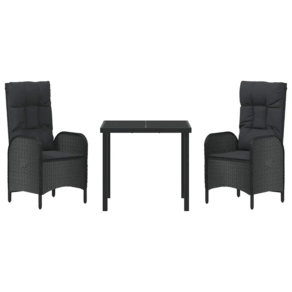 Outdoor Dining Set Poly Rattan 3 Piece Black Cushion