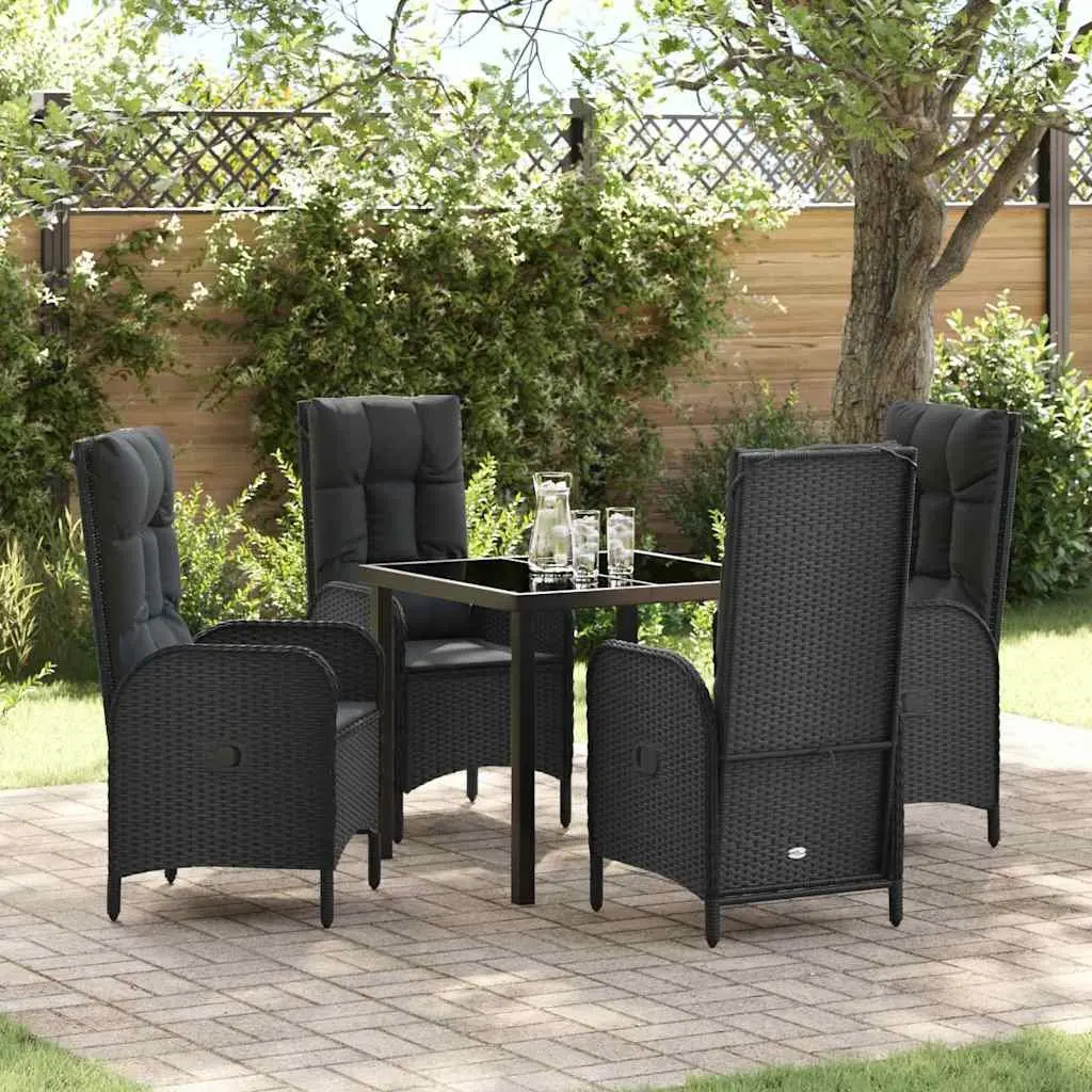 5-Piece Black Garden Dining Set with Cushions