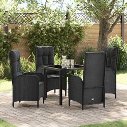 5-Piece Black Garden Dining Set with Cushions