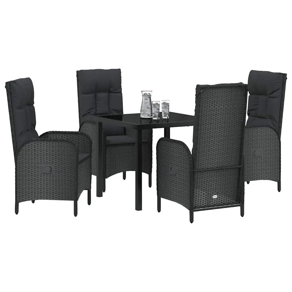 5-Piece Black Garden Dining Set with Cushions