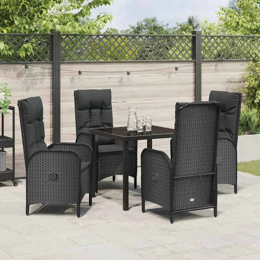 5-Piece Black Garden Dining Set with Cushions