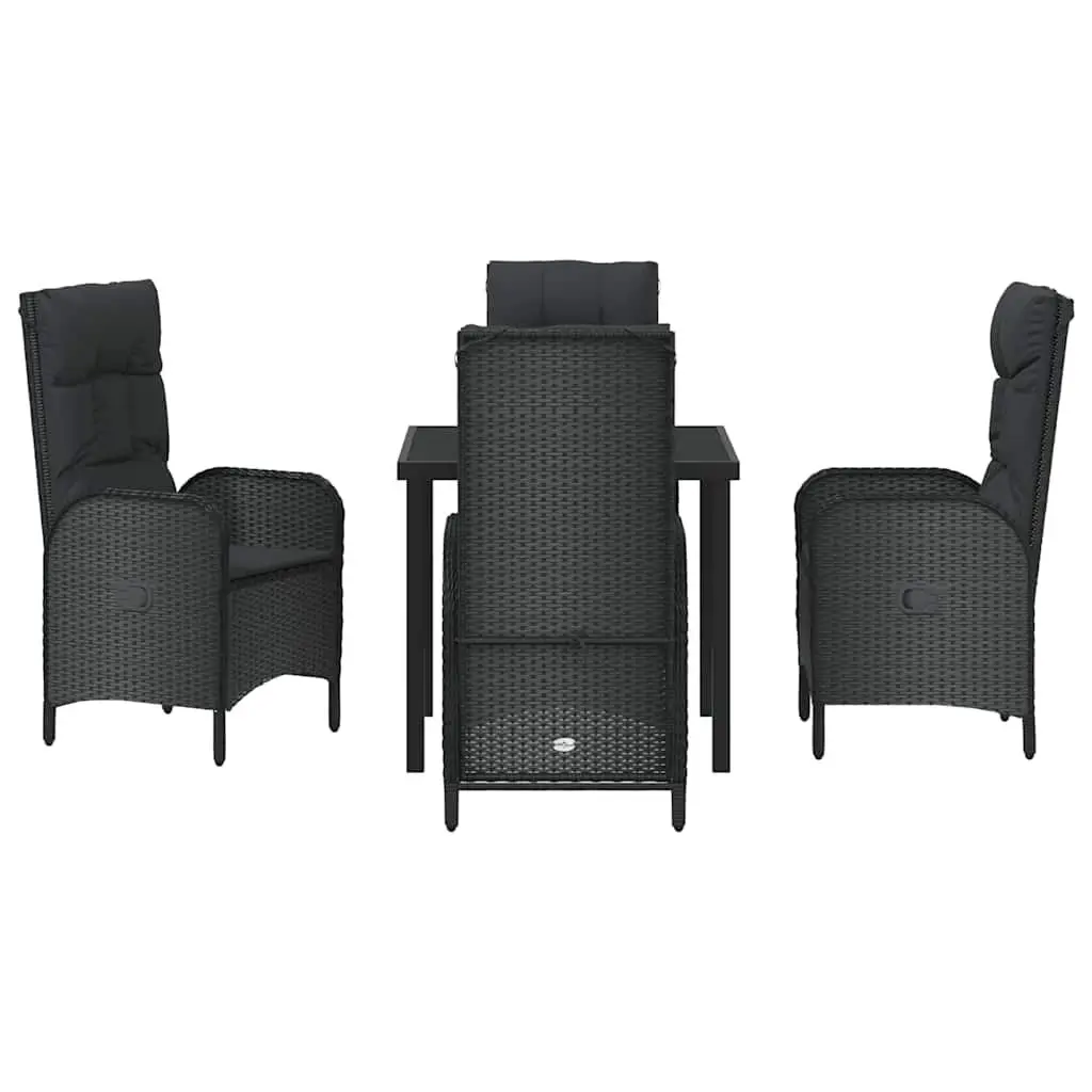5-Piece Black Garden Dining Set with Cushions