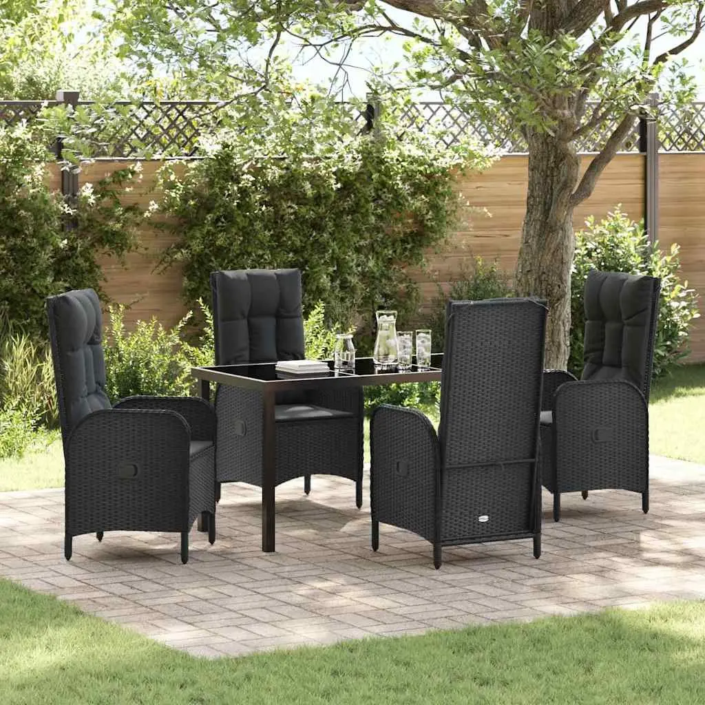5-Piece Black Poly Rattan Garden Dining Set