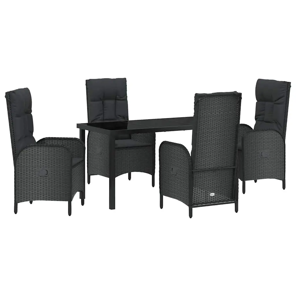 5-Piece Black Poly Rattan Garden Dining Set