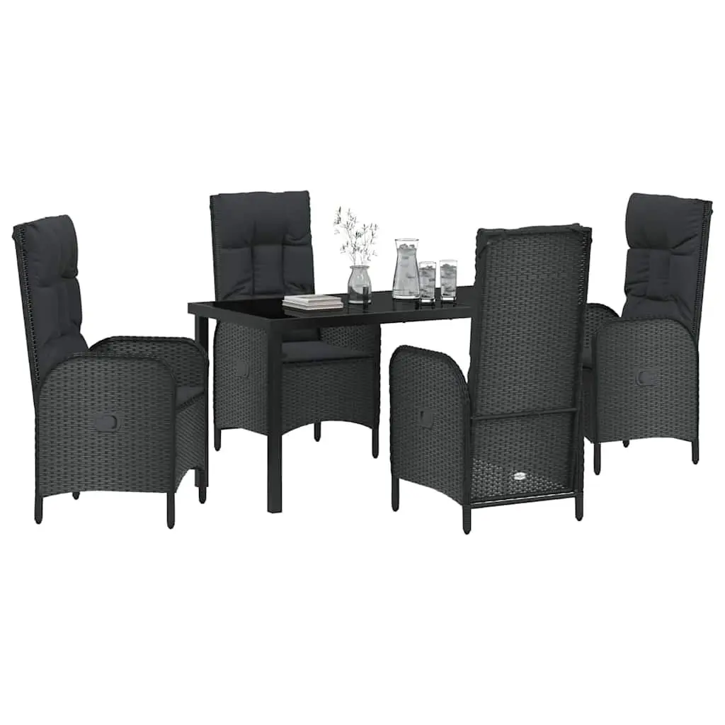 5-Piece Black Poly Rattan Garden Dining Set