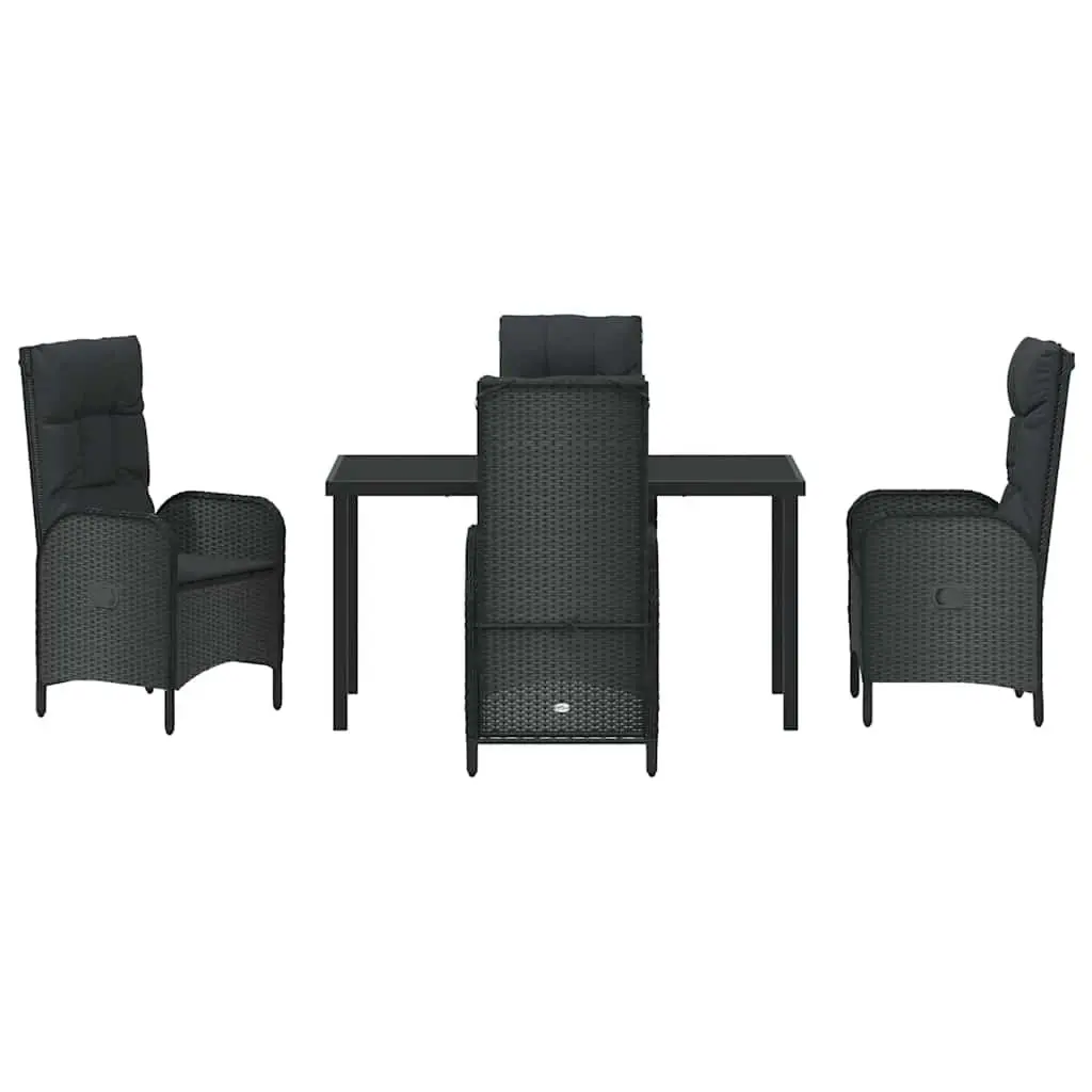 5-Piece Black Poly Rattan Garden Dining Set
