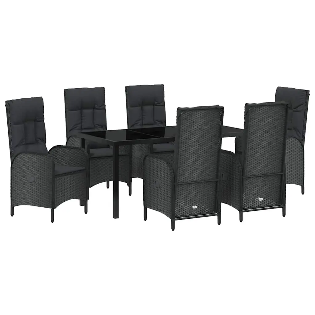 7-Piece Black Poly Rattan Outdoor Dining Set