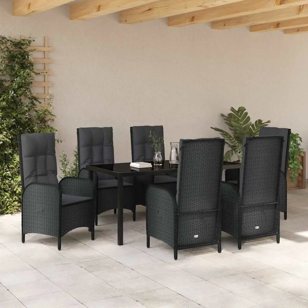 7-Piece Black Poly Rattan Outdoor Dining Set
