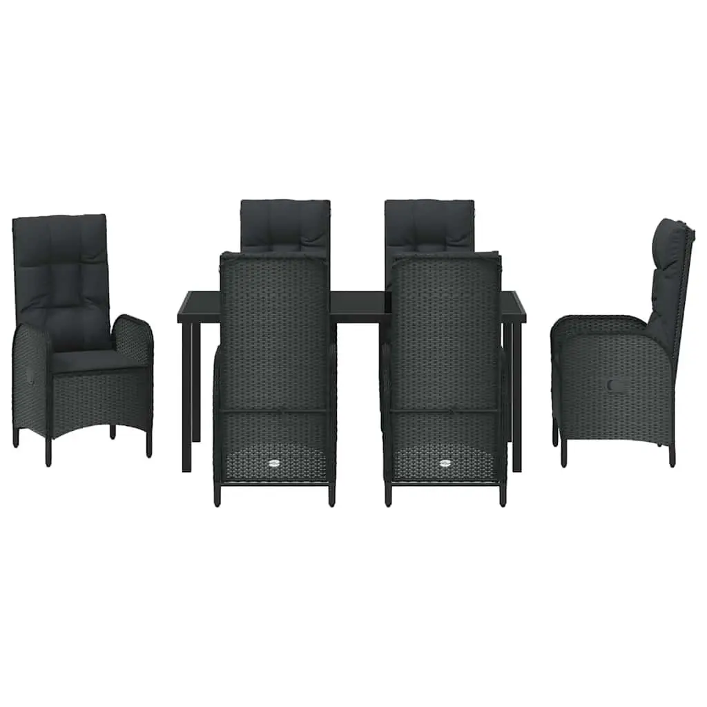 7-Piece Black Poly Rattan Outdoor Dining Set