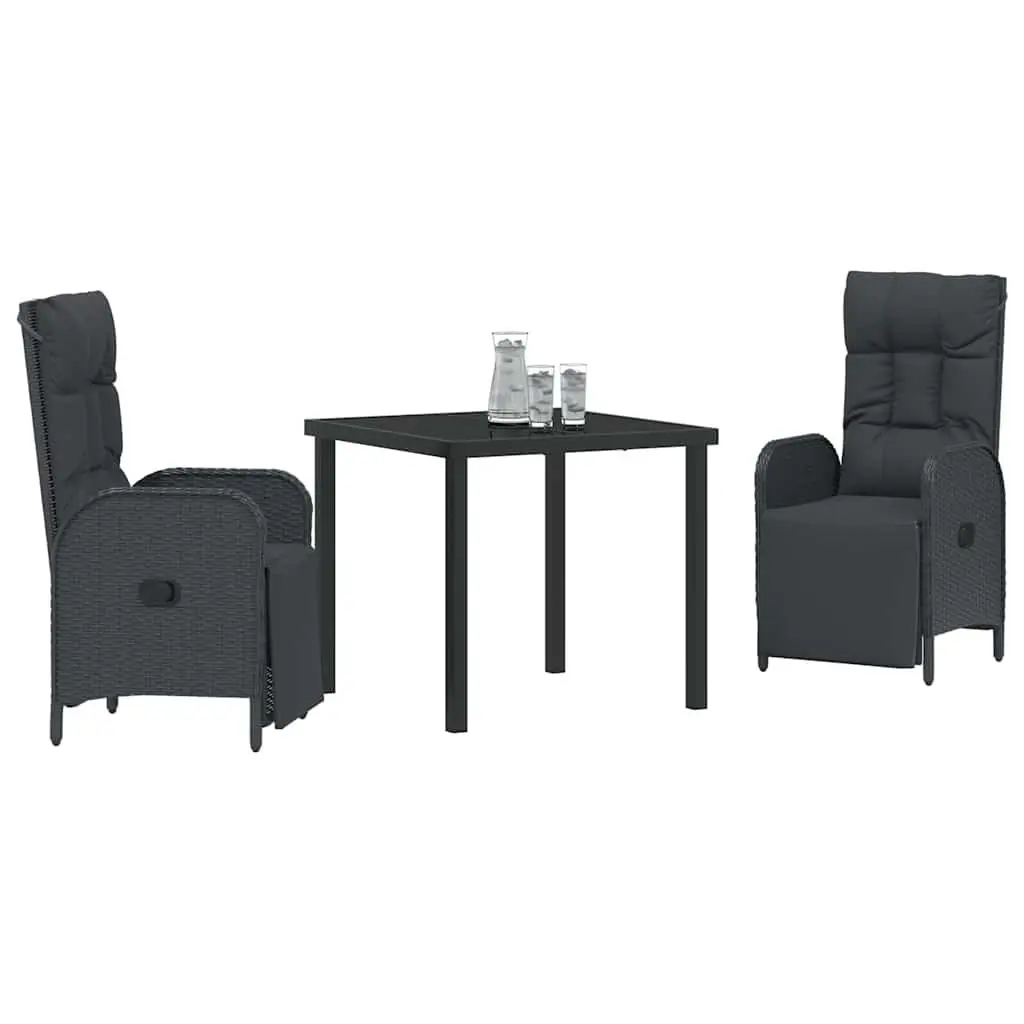 Garden Dining Set Poly Rattan Black 3 Pieces with Cushions