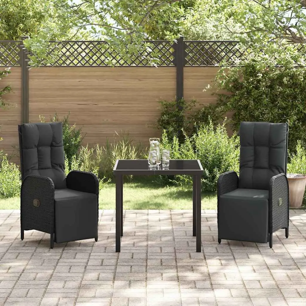 Garden Dining Set Poly Rattan Black 3 Pieces with Cushions
