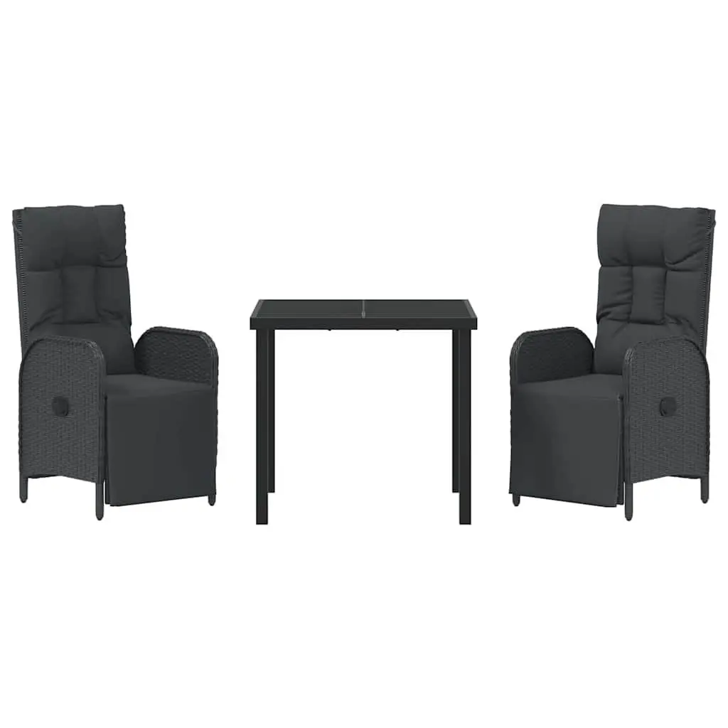 Garden Dining Set Poly Rattan Black 3 Pieces with Cushions